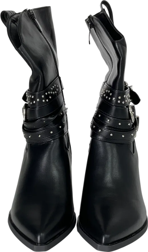 Nasty Gal Black Buckle Strap Ankle Western Boot UK 7 EU 40 👠